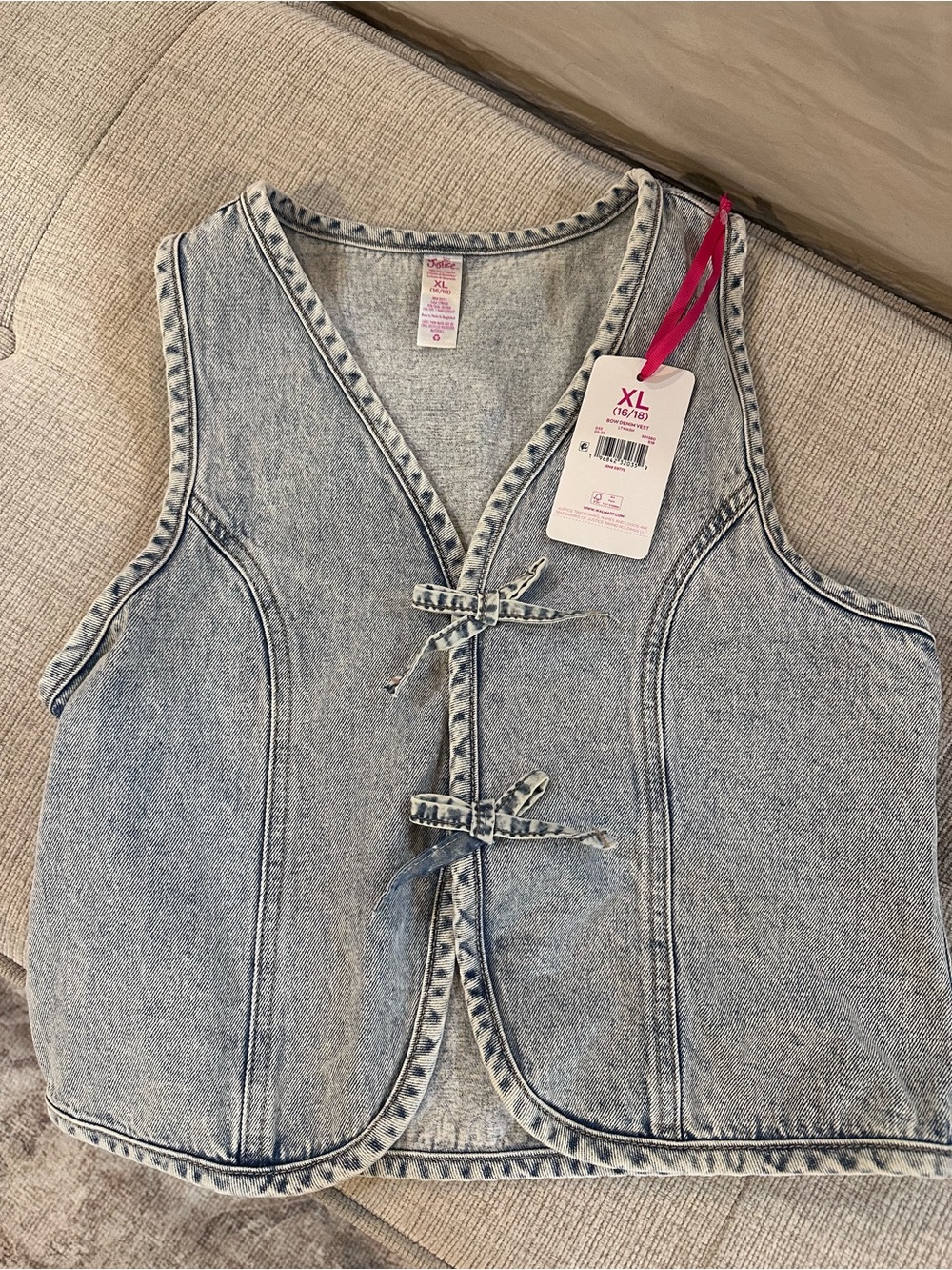 Justice Light Blue Acid Wash Denim Vest with Front Tie Closures